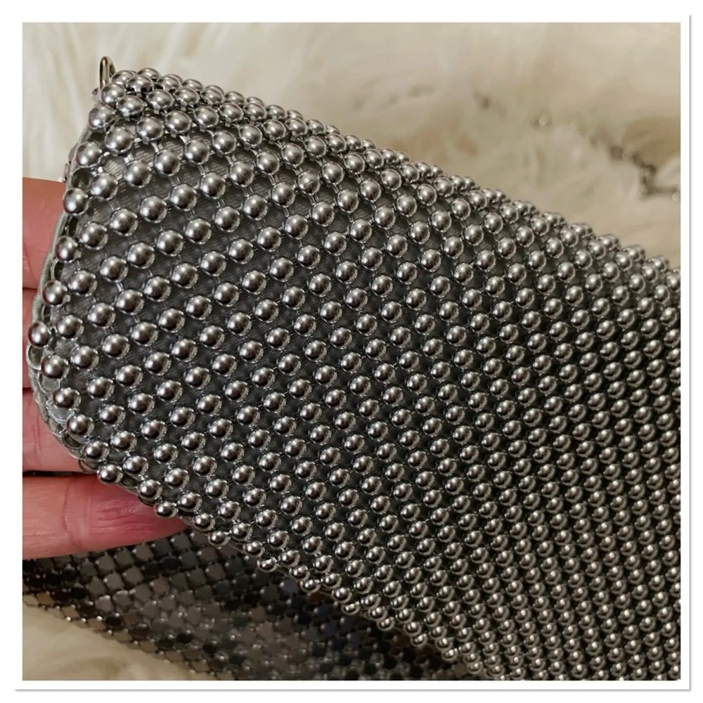 Jessica McClintock Metal Chainmail Evening Clutch Purse Silver